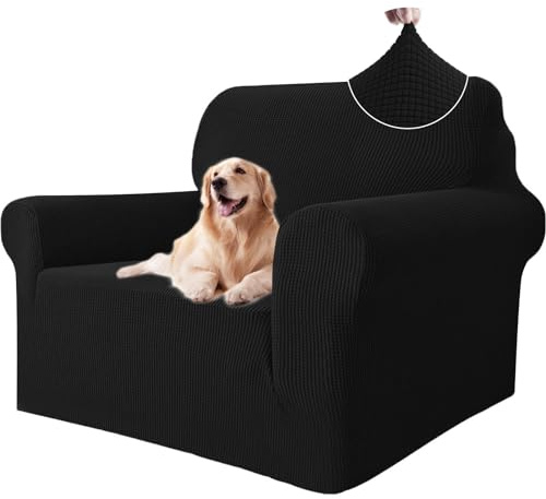 Ystyle Sofa überzug 1 Sitzer Mit Armlehne, Stretch Sofabezug rutschfest, Modern Sofa Cover Für Hunde Haustiere, Atmungsaktiv Couch überzug Mit Elastic Bottom, Schwarz