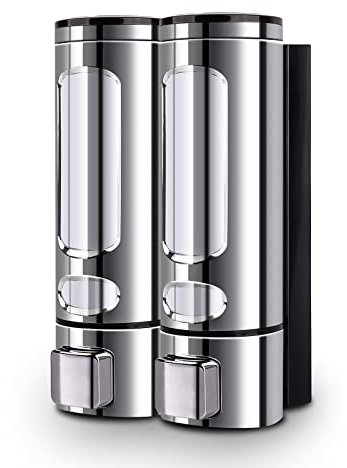 ILIKEPOW Soap Dispenser Manual ABS Wall Mount for Shower Gel, Hair Shampoo or Hand Cleanser 2x 400ml Chrome