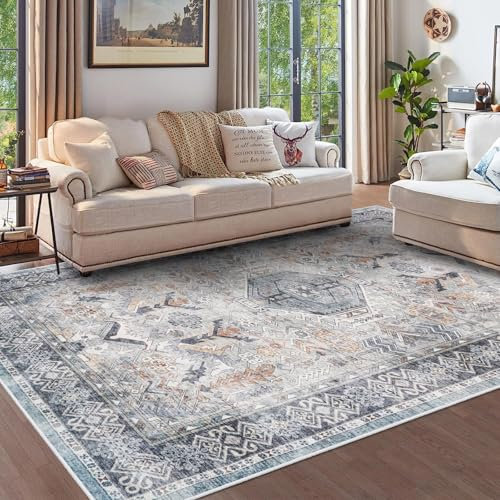 RUUGME Waschbarer Wohnzimmerteppich, 22,9 x 30,5 cm, groß, Schlafzimmer, orientalisch, rutschfest, fusselfrei, Bodenteppich für Esszimmer, Küche (Grau, 22,9 x 30,5 cm)