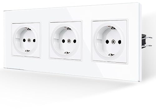 JIMEIDA Steckdose Glas Weiß 3 Fach,16 Amp Gehärteter Glasscheibe Standard Steckdose Schutzkontakt Wandsteckdose 228 * 86mm 250V