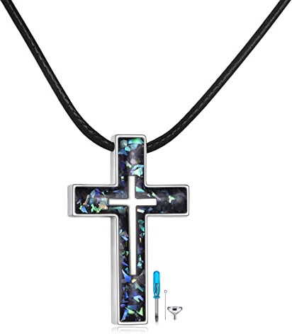 YFN Kreuz Urne Halskette für Asche Sterling Silber Abalone Schale Kreuz Kremation Anhänger Religion Andenken Schmuck Geschenke für Damen Herren