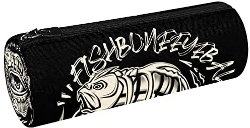Fishbone Skelett Canvas Stift Federmäppchen Münze Geldbörse Kosmetik Make-up Tasche für Student Schreibwaren Schule Büro Aufbewahrung, Multi#10, 20x6.3cm/7.9x2.5in, Federmäppchen