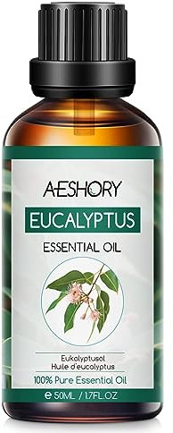 AESHORY Ätherische Öle Eukalyptus 50ml, 100% Natürliche Eukalyptusöl in Therapeutischer Qualität, Aromatherapie Duftöle für Diffuser, Luftbefeuchter, Hautpflege, Haarpflege, Massage, Bad, Entspannung