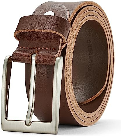 VRLEGEND Gürtel Herren Ledergürtel Herren Gürtel Echt Leder Jeansgürtel Herrengürtel 3.8cm Breit aus Rindleder (Braun,Taille 40W-42W=Gesamtlänge 125cm)