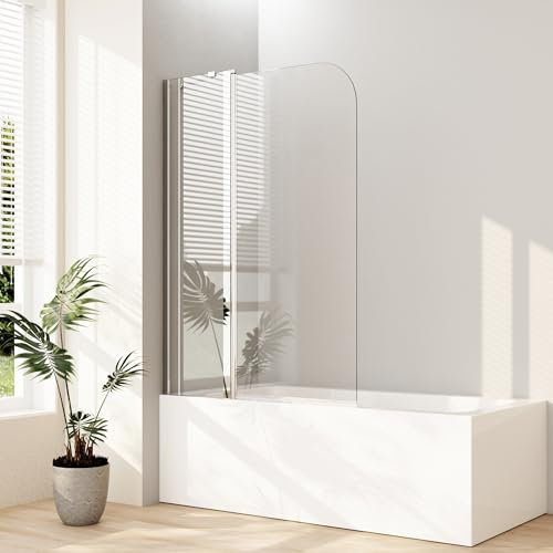 Boromal 90x140 cm Duschwand für Badewanne 2 teilig Drehtür 6mm NANO Sicherheitsglas (ESG) Drehtür Badewannenaufsatz Badewannenfaltwand Duschabtrennung für Badewanne