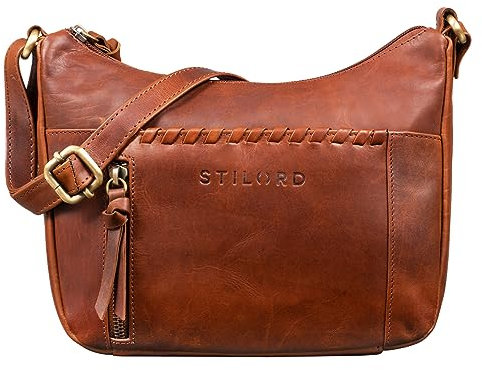 STILORD 'Nia' Damen Umhängetasche Klein Leder Handtasche Frauen zum Umhängen Vintage Kleine Geflochtene Lederhandtasche Lady Elegant Abendtasche Hand Tasche Echtleder, Farbe:porto - cognac