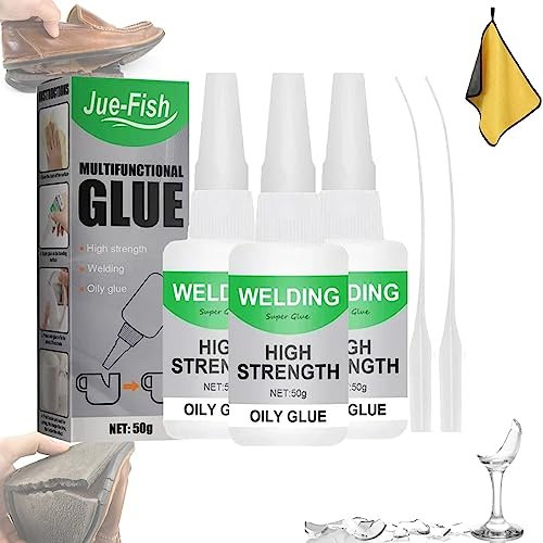 Jue Fish Glue 50g Jue Fish Multifunctional Glue Jue-Fish Welding High-Strength Oily Glue Uniglue Universal Super Glue Welding High-Strength Oily Glue for Resin Ceramic Metal Glass Wood (3PCS)