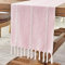 Wracra Bauernhaus Rosa Tischläufer Vintage Baumwoll Leinen Tischläufer Rustikale 150cm mit Handquasten für Partys, Esszimmer-Dekorationen, Dessert-Tischdekoration(Rosa, 150cm)