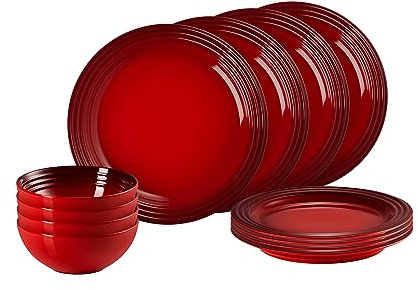 Le Creuset 12 Piece Stoneware Dinnerware Set, Cerise, 79351000607081