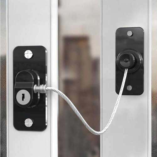BECOMTO Cerradura de Ventana Segura para Niño y mascotas con 2 Llaves,Candado Frigorifico de Niños con Adhesivo 3M,Cerraduras de Seguridad para Niño(2Pcs+4 Esquina de Seguridad para Ventanas) - Negras