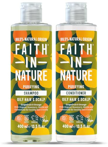 Faith In Nature Natural Grapefruit & Orange Shampoo and Conditioner Set, Invigorating, Vegan & Cruelty Free, No SLS or Parabens, For Normal to Oily Hair, 2 x 400ml Pack