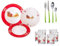 Omniacasa Juego de 18 platos de porcelana con 24 cubiertos y 6 vasos de Navidad para 6 personas, decoración de Papá Noel con paisaje de reno y árbol
