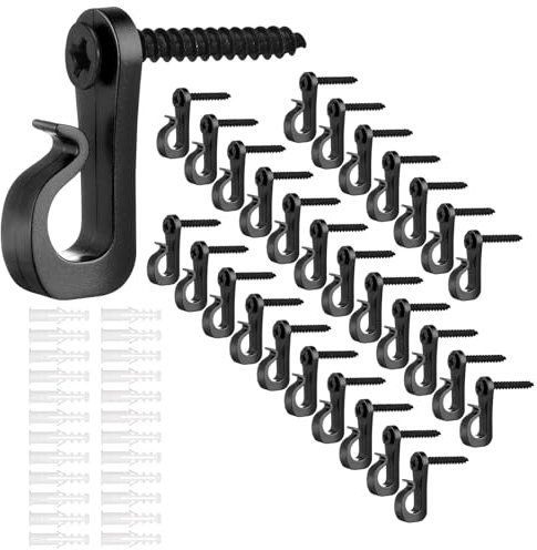 Huakaile 50pcs Hooks for Garden Lights with Safety Buckle Design, Anti-Rust Waterproof Fence Hooks for Outdoor Lights, Hanging Plants Wind Chime Basket Decorations Indoor Use (Black, 50)