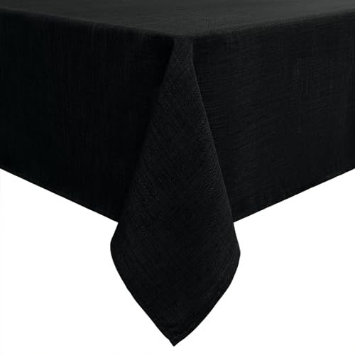 smiry Leinenoptik Tischdecke Abwaschbar Lotuseffekt Eckig 140 x 200 cm Tischtuch Leinendecke Wasserabweisend Tafeldecke Tischwäsche Fleckschutz, Schwarz