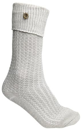 Steigenhöfer Manufaktur Trachtensocken Herren und Damen Lang – Klassische Trachtenstrümpfe im Zopfmuster – Oktoberfest Strümpfe aus Baumwolle für Männer & Frauen – Anthrazit mit Edelweiß – 45-46