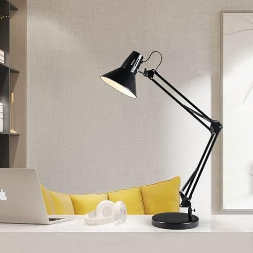 maolo Lampada da Scrivania Girevole e Snodabile E27 Struttura Metallica Resistente Braccio Estensibile Illuminazione Ufficio Casa 230V Cavo 1.5m Morsetto e Base Elegante Design (Nero)
