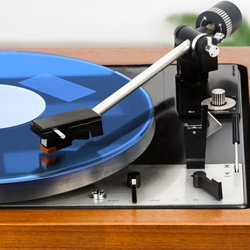 PRO SPIN Blue Acrylic Turntable Mat - Platter Slipmat for 12 Vinyl Vintage Record Player - Antistatic Cover, Reduces Noise & Sounds From Static & Dust - Tighter Bass Quality, Record Player Mat