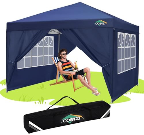 COBIZI Pavillon 3x3m, Faltpavillon 3x3 Wasserdicht Stabil Gartenpavillon Partyzelt Gartenzelt Festzeltfaltbar Pop-up Gartenzelt Partyzelt (3x3m +4Seitenteilen, Navy Blau)
