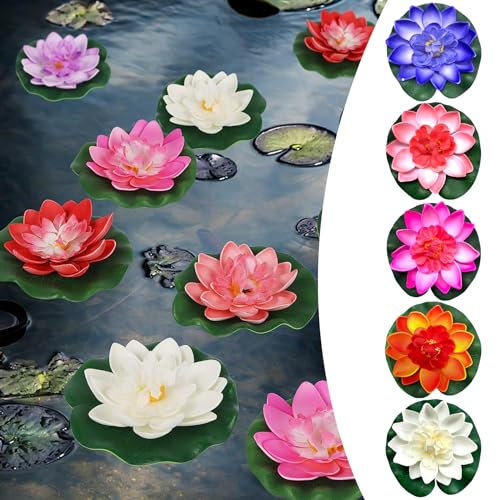 Flores Flotantes, Flores artificiales flotantes, 5 Piezas Flor de Loto Lotus Leaves Set, Estanque de flores de loto de Eva, Ecoración de Estanque Flotante para Decoración de Estanque de Acuario
