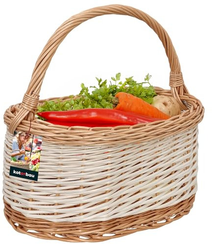 KOTARBAU® Panier de courses en osier blanc naturel 410 x 260 mm avec anse tressé en osier pour les achats et pour pique-nique