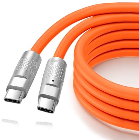 Thzzhnno Liquid Silicone USB 3.2 Gen2 20gbps Câble 2M, Souple Chubby USB C vers USB C 4K@60Hz Câble Charge Rapide 100W Type C Video pour Thunderbolt 3, iPad/iPhone15/Pro, MacBook, Galaxy (Orange)