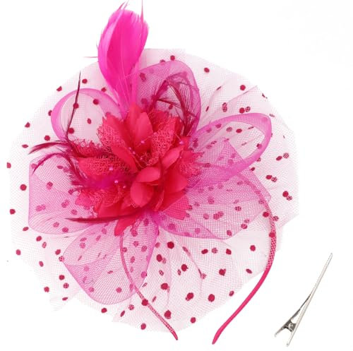 DRESHOW Fascinatori Cappello Fascia di Piume Fascinatori da Donna Festa del tè Copricapo con Clip Fascia per Capelli con Fiori per Ragazze e Donne