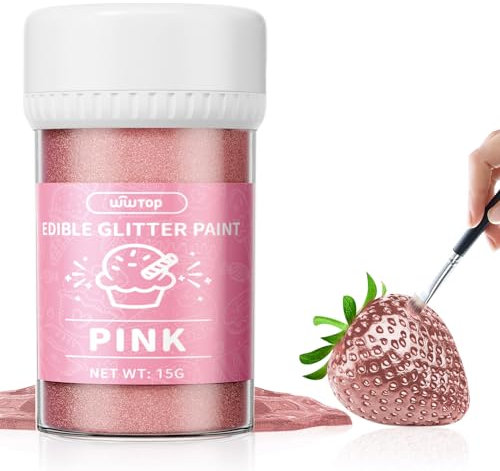 Wwtop Essbarer Glitzer Rosa 15g, Flüssiges Essbares Glitzerpulver für Getränke -Verbesserte Metallisch Glitzer Paint für Fondant, Kuchen, Lebensmittel Glitzerpuder für Torten, Schokolade, Cupcakes