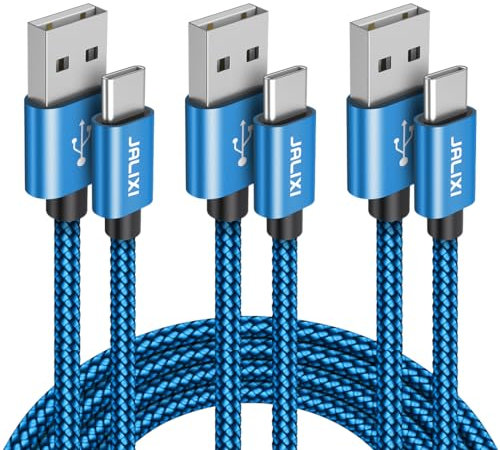 JALIXI 3M+1M+0.3M USB C Cable, Mixed Length USB to USB C Cable Fast Charging, Nylon Type C Lead for iPhone 16/15, Samsung Galaxy S24 S23 A55 A35 A25 A15, Pixel, 3Pack, Blue