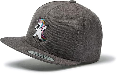 Einhorn Cap Flexfit Snapback : Dabbing Einhorn - Kappi mit lustigem Unicorn Einhorn Damen Baseball Cap Kappe Mütze Outdoor Männer Schwarz (Darkgrey/Darkgrey)