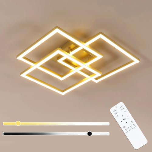 Mckalen Deckenleuchte LED Dimmbar, 40W 4500LM Deckenleuchte LED Modern Gold, Groß Deckenbeleuchtung Quadratisch mit Fernbedienung 3000K-6500K für Schlafzimmer Wohnzimmer Esszimmer, 62CM