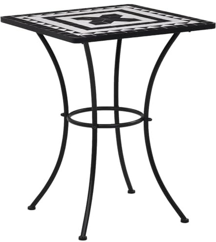 Homgoday Gartentisch, Bistrotisch mit Mosaik, Schwarz und Weiß, 60 cm aus Keramik, Außentisch, Esstisch, Küchentisch für den Außenbereich