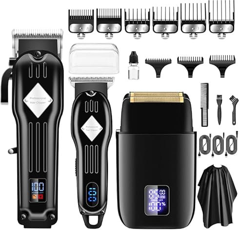 INF Professionelles Haarschneider-Bartschneider-Set, 3 einstellbare Stufen, Intelligenter LED-Bildschirm, Scharfe Klingen aus rostfreiem Stahl, Leistungsstarker Motor
