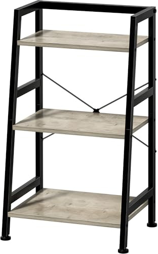 Homedawn 3-Tier Bookshelf, Ladder Shelf, Stand up Shelves, Industrial Bookcase with Steel Frame, Metal Small Bookcase, for Living Room, Home Office, Kitchen, Bedroom, Industrial Style（Greige & Black）