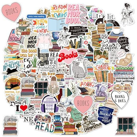Volumoon Bookish Sticker, 100 Stück Buchaufkleber, Ästhetische Aufkleber, Leseaufkleber, Vinyl Aufkleber für Scrapbooking, Laptops, Wasserflaschen, Computer, Kühlschränke, Gepäck