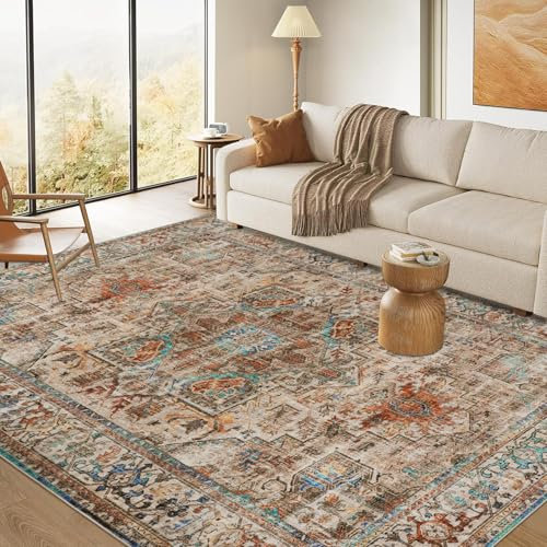 Cekene Teppiche Wohnzimmer 160x230cm Braun Boho Waschbarer Teppiche Schlafzimmer Kurzflor Matte Rutschfester Wohnzimmerteppich Niedriges Profil Matte für Esszimmer Büro Küche Esszimmer