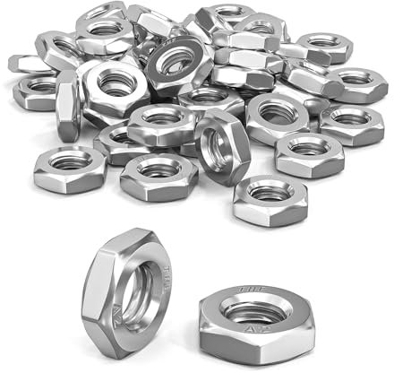 ORTAVA Sechskantmuttern - Niedrige Form, Mit Fase, 100 Stück, DIN 439/ISO 4035, Edelstahl A2 V2A, Flache Muttern Für Schrauben, Gewindebolzen, Möbel, Maschinen