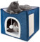 Ezigoo Cat House Condos Large Foldable Cat Bed with Scratch Pad for Large Kitty, Cat Cubes with Hanging Ball for Small Pets Blue