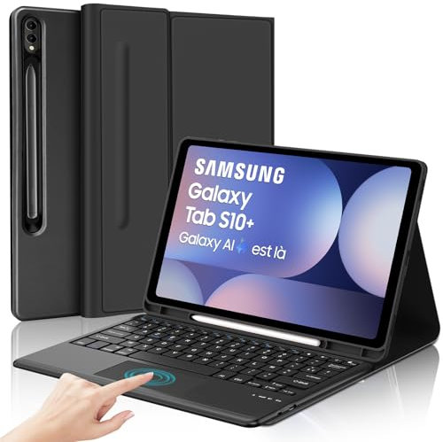 JADEMALL Clavier avec Trackpad pour Samsung Tab S10 Plus/S9 FE Plus/S9 FE+ 12.4 2024, AZERTY Français Clavier Détachable avec Trackpad pour Samsung Tab S10+/S9 FE+ 12.4 SM-X820/ X826B, Noir