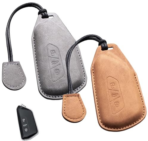 2 Stück Autoschlüssel Hülle,Schlüsselhülle,Auto Schlüsselcover,Schlüsselcover Schutz Schlüssel Gehäuse,Kompatibel mit Volkswagen Golf,Id-Serie,Leon,Skoda Octavia-Serie Usw.(Grau,Braun)