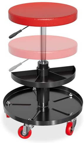 FIVMEN Werkstatthocker mit Rollen Werkstatt Hocker Rollhocker Höhenverstellbar mit Ablagefläche Werkstattstuhl Arbeitshocker Rollsitz Garagenhocker Tragfähigkeit 130 kg, ø38x41 cm