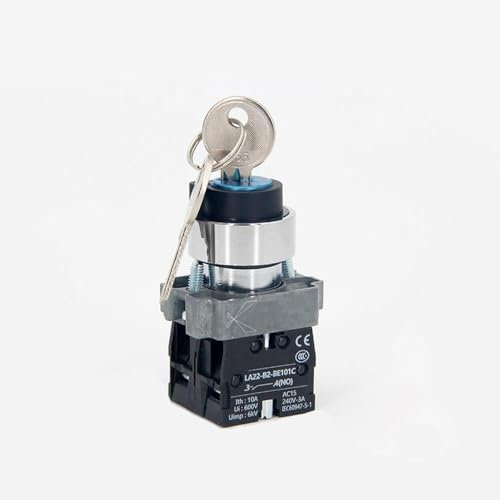 1 interrupteur de serrure à clé, 22 mm, interrupteur à bouton-poussoir avec clé DPST pour contacteur, relais (3 positions momentanées)