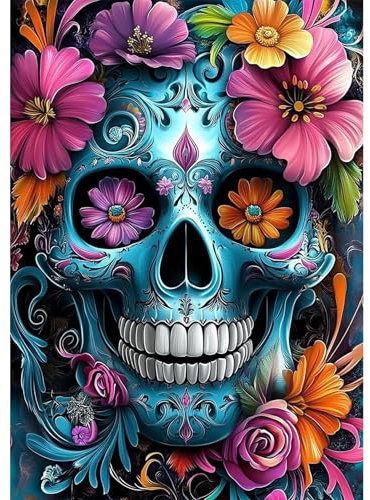 NEWENMO DIY Esqueleto Halloween Diamond Painting Adultos,Flor de Esqueleto Pintura de Diamante Kit,5D Halloween Diamond Art Kits,Bricolaje Dibujo de Diamantes,para Decoración de Hogar (30x40cm)
