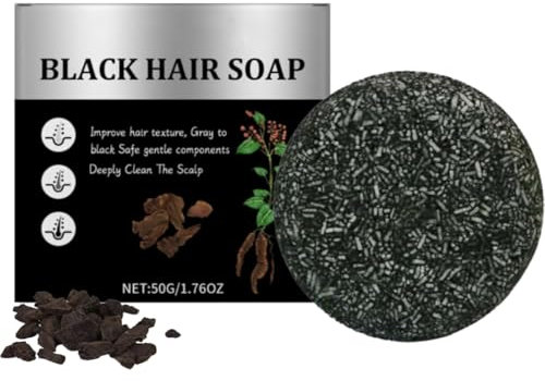 Black Hair Soap - Grau Glanz Seife, Solid Grey Haar Darkening Shampoos Bar, Natural Hair Caverage Shampoo Bars, Fördert Haarwachstum, Bambuskohle Polygonum Multiflorum Haarseife (1)