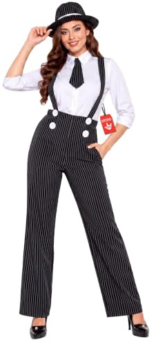 Fun Shack Gangsterbraut Kostüm Damen, Mafia Halloween Kostüm Damen | Hemd, Hose, Krawatte & Hut, Schwarz-weißer Mafia-Look, Perfekt für Halloween, Ideal zum Verkleiden