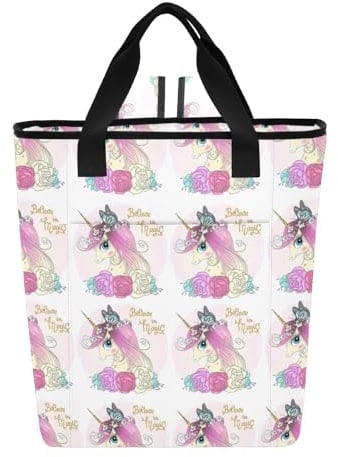 Kjovgcb Backpack Cooler Lunchbox Bag, Thermal Insulated EVA Inner Layer Lunch Meal Picnic Bag with Handles 13.8x5.98x16.5in Unicorn with Horn Butterfly Flowers