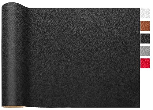 LOMUG Kunstleder Meterware Schwarz 50 x 140 cm Wasserdicht Leder Stoff Gekörnt Lederimitat Texturiert Lederstoff Leder Risse Reparieren Bezugsstoff Möbelstoff Leder Patch für Autositze Sofa Möbel