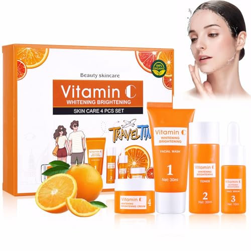 EHIOG Coffret Soin Visage Femme à la Vitamine C – Anti-Âge, Hydratant, Éclat du Teint & Réduction des Ridules, Set de Soins Portable Idéal pour Voyage, Sport ou Cadeau
