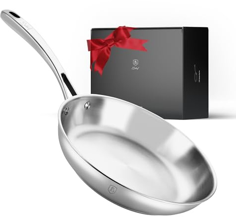 LEBOF 12-Inch 316 Stainless Steel Frying Pan with Heat-Control Base | Heat-Control Base helps steady heat, uncoated 316 medical-grade steel for steak, burgers, searing and induction cooking