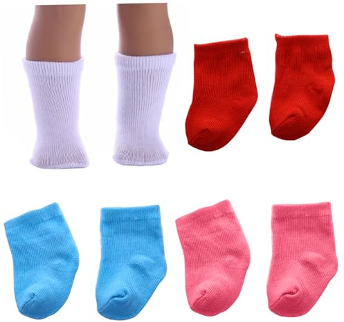 HDBHSBE Puppensocken, 4 Paar Puppensocken, Mini -Socken -Babykleidung, Knöchel, Accessoires für 18 -Zoll -Babypuppenpuppenzubehör