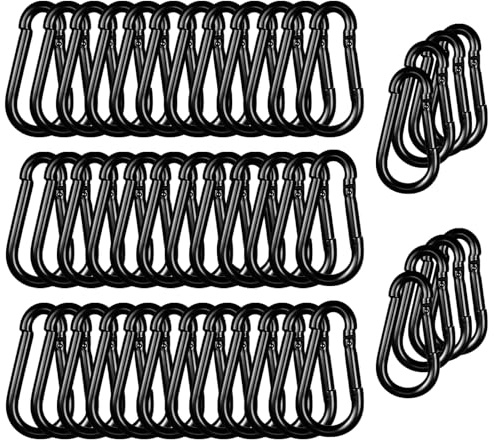 40 Stück M5 schwarze Karabinerhaken, 0,9 cm Karabinerhaken, kleine Clips, 5,1 cm Feder-Karabinerschnalle für Angeln, Camping, Hängematte, Hundeleinen, 100 kg Haltekapazität